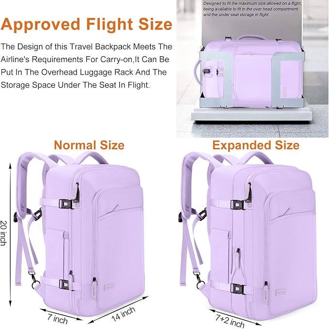 Lumesner 40L Expandable Carry On Travel Backpack with 4 Packing Cubes | Flight Approved, Fits 17 inch Laptop, Water-resistant, Suitcase Backpack, Business Weekender Luggage, Gift for Men & Women - Image 2