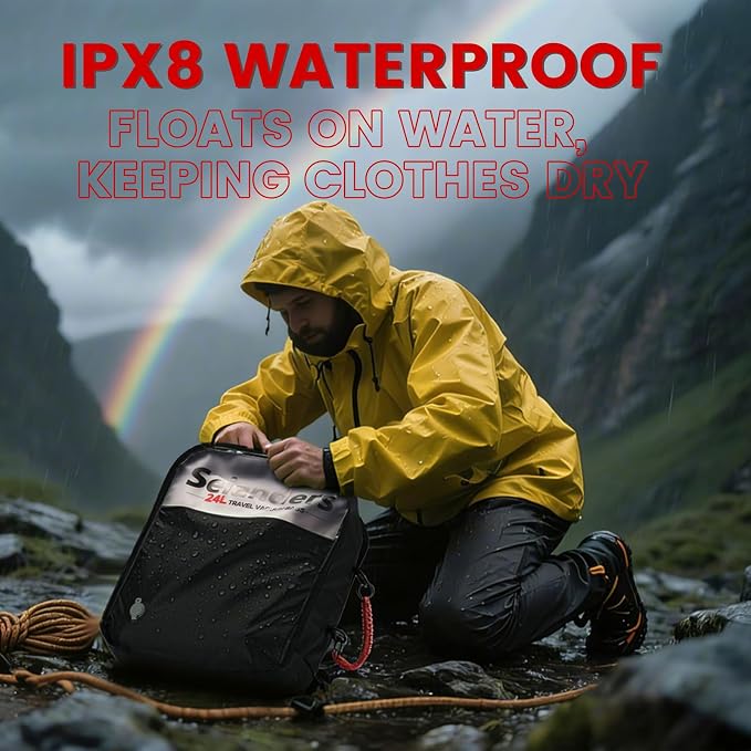 Vacuum Travel Bags with Pump for Car Camping & Backpacking - 6.0kPa Wireless Pump, Odor/Waterproof Anti-Rip Nylon Organizer & Space Saver (24L*1, 17L*1, 2-Pack) - Image 3