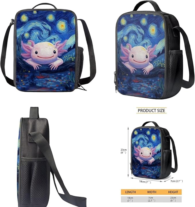 Axolotl Backpack with Lunch Box Set for Girls 6-8/5-7 Starry Night Bookbag for 2nd Grade Elementary School Back Pack Lunch Bag Pencil Case 4PCS Kids Book Bags Lunchbox Water Bottle Holder - Image 5