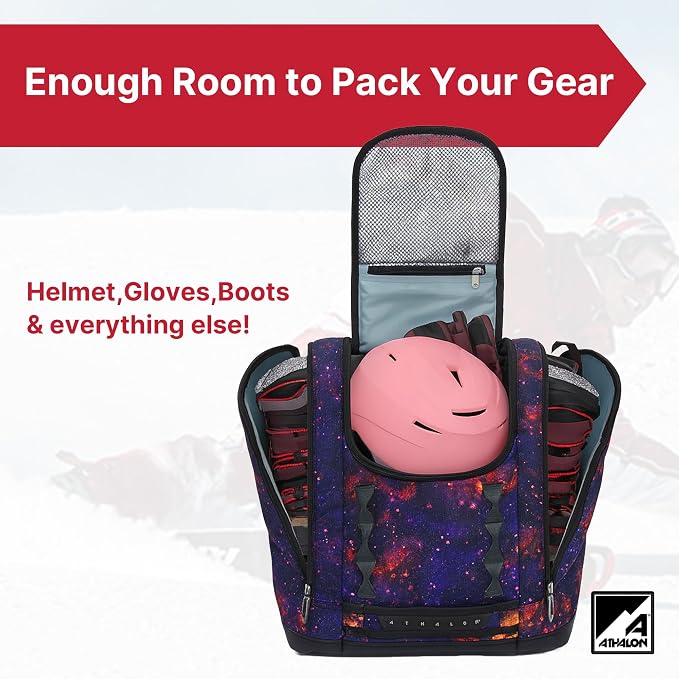Athalon Everything Ski Boot Bag Gear Pack with Ventilated Boot Compartments, Waterproof Bottom, Hideaway Helmet Sling, 58.5 Liter Capacity - Image 2