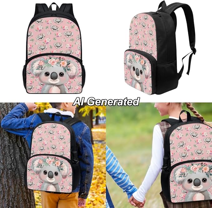 Koala Kids Cute Bookbag for Girls Backpack for Preschool Elementary Kindergarten Girls School Bag with Lunch Box and Pencil Case Set 3-in-1, Pink - Image 2