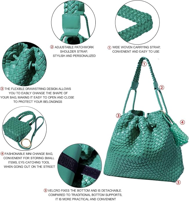 JINMANXUE Woven Purse for Women, Beach Hobo Shoulder Bag, Top-handle Tote Handbag, Shopper Underarm Satchel for Work Travel | Spacious Lightweight - Image 6
