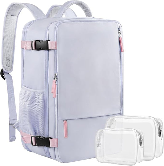 Sinaliy Carry on Backpack, Waterproof 17 Inch Laptop Backpack for Women, Flight Approved Backpack for Travel, College, Work | Waterproof Large Expandable College Bookbag, as Person Item Flight Approved with Anti Theft Pocket and Wet Pocket, Purple by Sinaliy