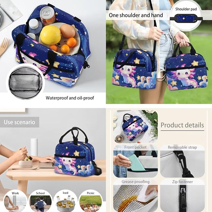 POLERO Cute Axolotl Backpack with Lunch Box for Girls Elementary Preschool Kindergarten School Bag Pencil Case Water Bottle Holder Set - Image 6