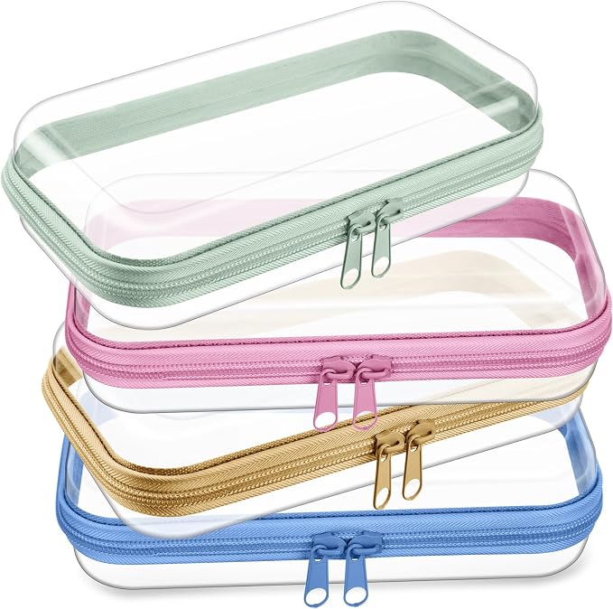 Hoolerry 4 Pcs Hard Clear Zipper Case Makeup Bags Plastic Zipper Pouch Transparent Storage Box Containers for Cosmetics, Snacks, Building Blocks, Puzzles(Clear,7.5 x 3.9 x 2 in,Soft Colors) by Hoolerry
