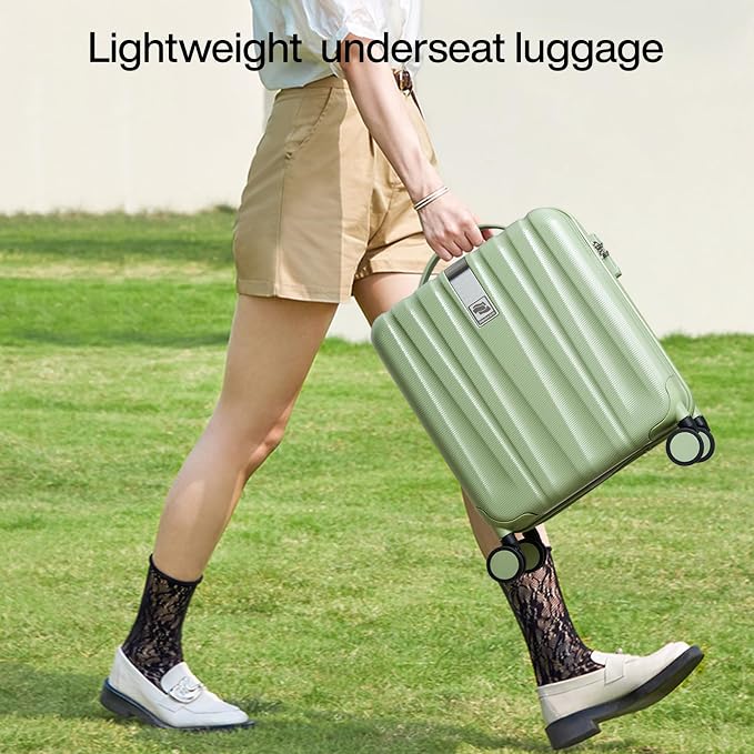 Hanke 16 Inch Underseat Carry on Luggage with Wheels,Small Hard Shell Suitcases for Weekender,Travel Approved Lightweight Travel Luggage Suitcase for Womem Men,Bamboo Green. - Image 6