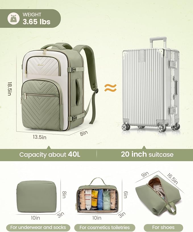 LOVEVOOK Travel Backpack Carry on Flight Approved 40L,Waterproof TSA Travel Essentials Personal Item Backpack for Women Men,Large Carry on Luggage Suitcase Travel Bag for Airplane with 3 Packing Cubes - Image 5
