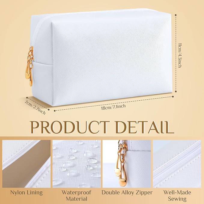 50 Pcs Makeup Bag Bulk PU Leather DIY Cosmetic Plain Preppy Makeup Pouch Portable Waterproof Toiletry Bags for Women Travel Pencil Case Cosmetic Organizer (White) - Image 2