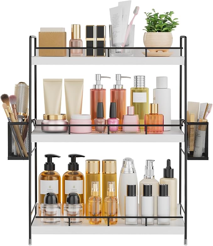 Bathroom Counter Organizer,Bathroom Countertop Organizer with Baskets,Vanity Organizers,Counter Shelf,Countertop Storage, Makeup Organizers(White) by BSTSLL