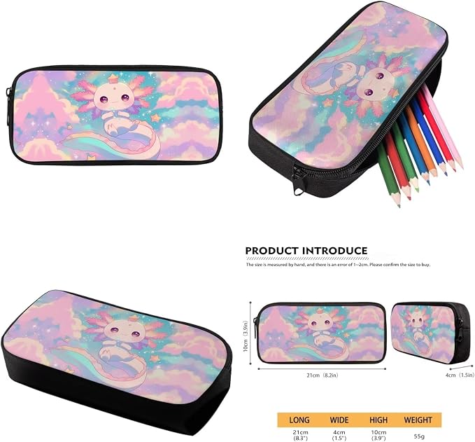 Cute Axolotl Backpack for School Girls 2nd Grade with Lunch Box Rainbow Elementary Bookbag Lunch Bag Set Neon Back Pack Lunchbox Pencil Case Watter Bottle Holder Back Pack for Kids 6-8/5-7 - Image 6
