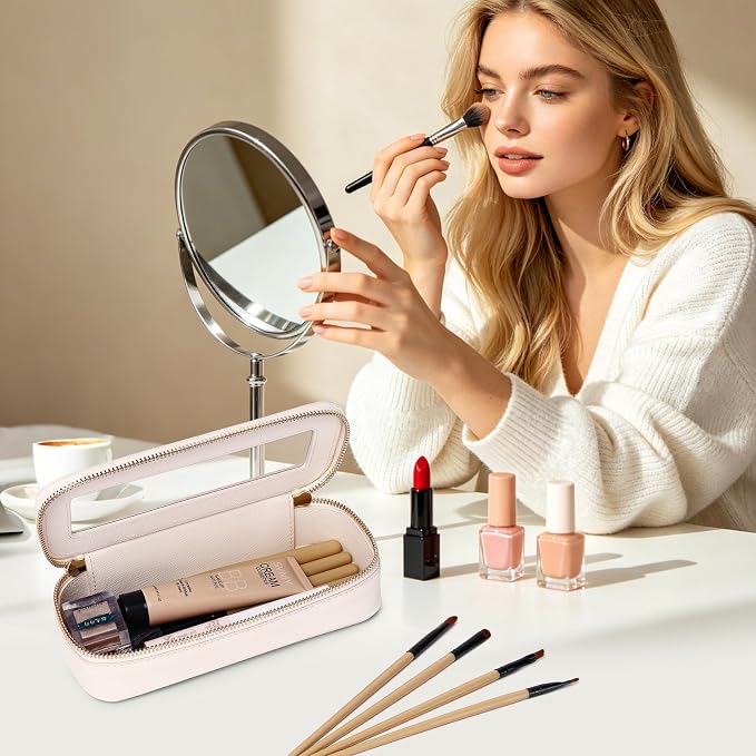 Travel Makeup Set, Beige, L+M+SLIM | Waterproof, Transparent Cosmetic Bag, Toiletry Bag, Makeup Brush Case with Zipper, Car Essentials for Women - Image 5