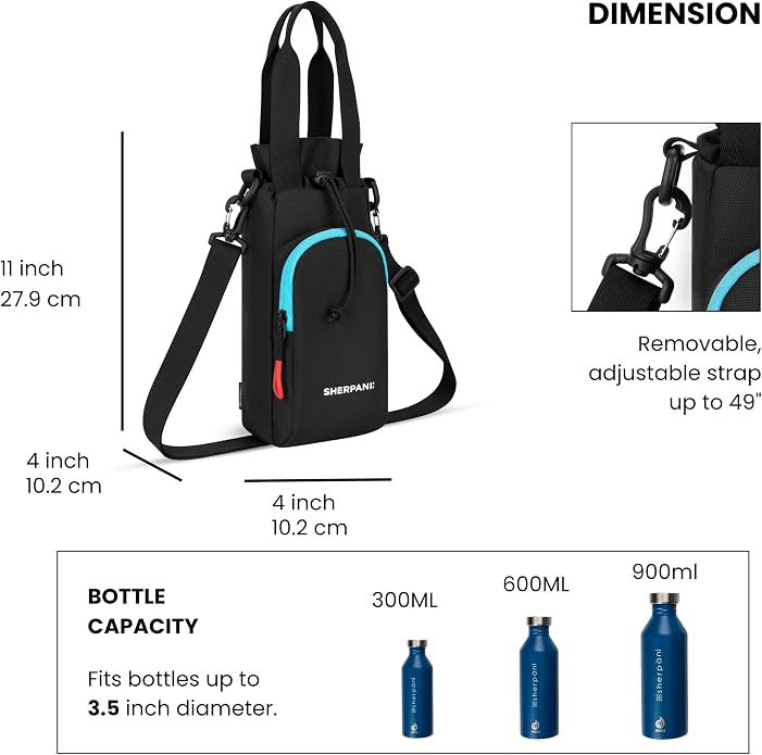 Sherpani Izzie, Water Bottle Crossbody, 32oz Bottle Carrier Bag | Bottle Holder Sling with Phone Pocket, Cross Body Drink Carrier Men Women, RFID Protection for Hiking Camping, Travel Gift - Image 4