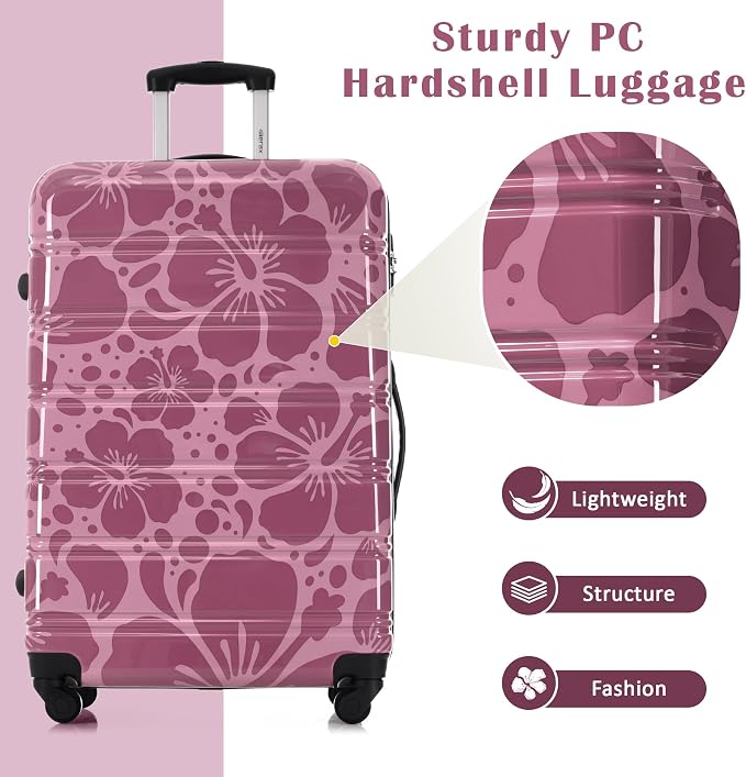 Merax Luggage Sets 3 Piece, Hardside Suitcase Set with Spinner Wheels | Lightweight 20+24+28 IN Suitcase with Carry on Luggage, Purple Pink - Image 3