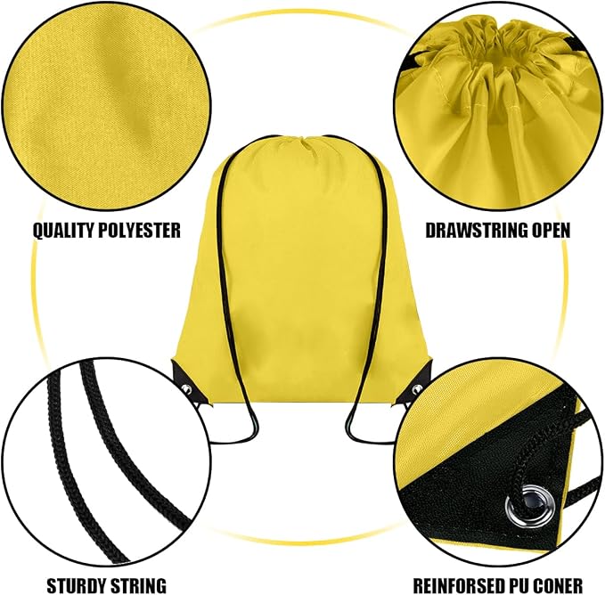 Grneric 60 Pieces Drawstring Backpack Bulk Cinch Sackpack Ployster Drawstring Bags for Gym Party Trip(Yellow) - Image 3