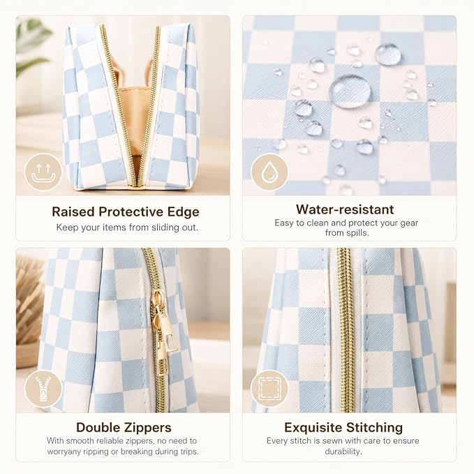 FoldTier 6 Pcs Checkered Makeup Bag Bulk for Women Travel Cosmetic Bag with Zipper Organizer Toiletry Pouch 8.7 x 5.9 x 3.9 Inch Pencil Pouch for Purse Back to School Party Favor - Image 3