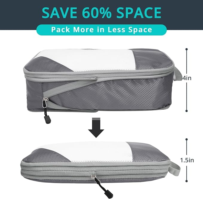 Compression Packing Cubes 8 Set, Compressible Space-Saving Packing Cubes for Travel - Compression Bags, Luggage Organizer, Travel Essentials for Women, Beige - Image 2