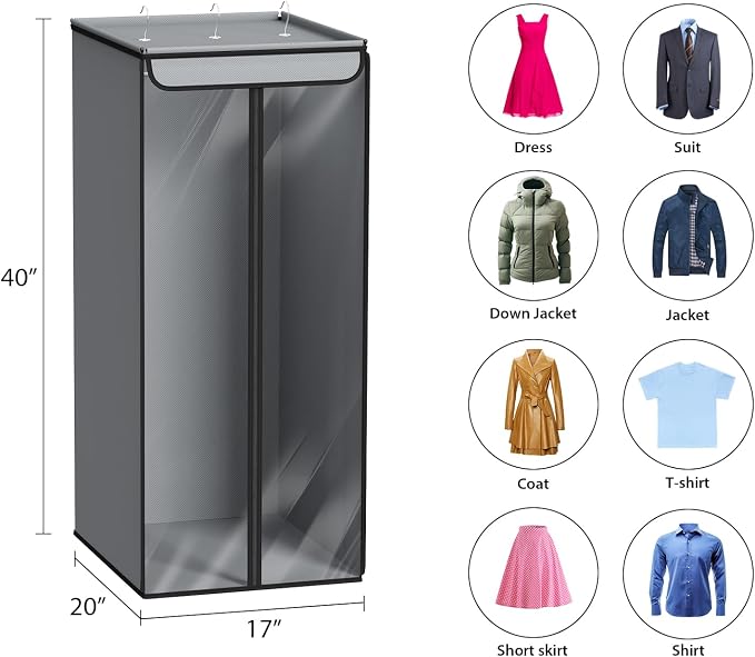 Univivi Garment Bags for Hanging Clothes, Large Clothes Storage Bags Closet Organizer with Clear Window, Premium Hanging Garment Storage Bag for Suits, Coats, Jackets, 40", 2-Pack (Grey) - Image 5