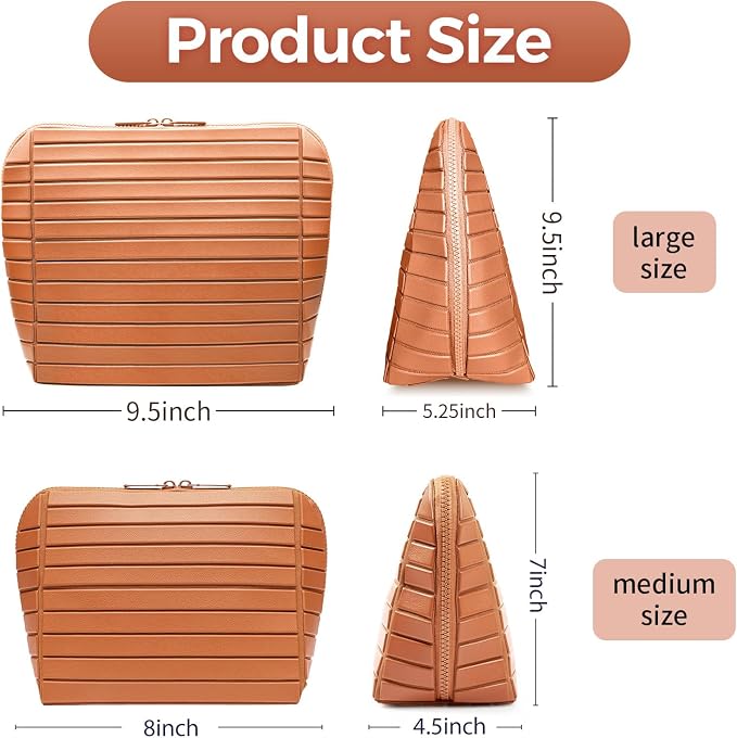 Travel Makeup Organizer Bag with Fold-Down Design and Adjustable Dividers, 27 Pockets & 3 Brush Storage Holders, Large Capacity Cosmetic Bags Toiletry Case (Brown, Large) - Image 4