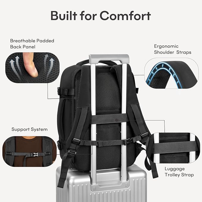 mibasies 30L Travel Backpack for Women & Men: Flight Approved Carry On Backpack, TSA Personal Item Bag with Water Bottle Pocket, Weekender Essentials Backpacks fits 15.6" Laptop - Black - Image 8