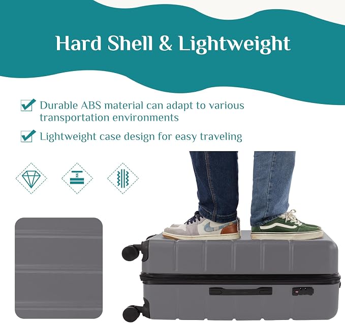 OLIXIS 24 Inch Luggage, Hardside Suitcase with Spinner Wheels, Lightweight ABS Hard Shell Checked Luggage, TSA Approved Lock, Expandable Medium Suitcase for Travel & Business–Deep Grey - Image 3