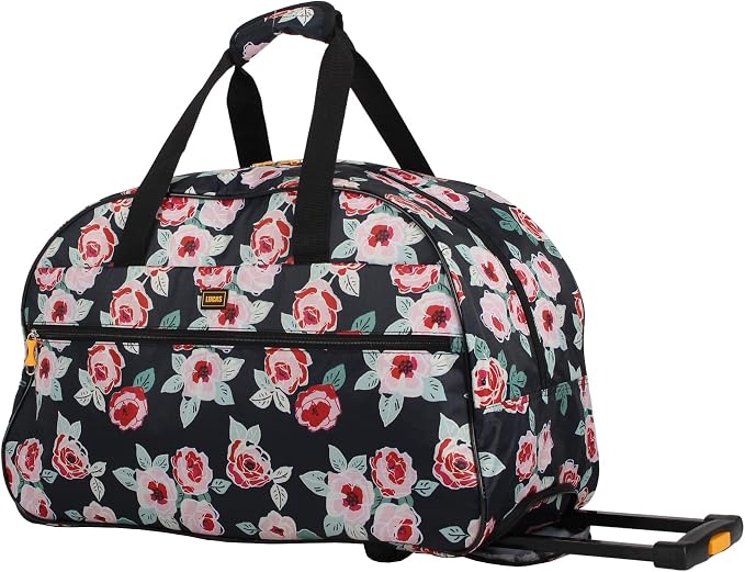 Lucas Designer Carry On Luggage Collection - Lightweight Pattern 22 Inch Duffel Bag- Weekender Overnight Business Travel Suitcase with 2- Rolling Spinner Wheels (ROSE BOUQUET NAVY, 22in) - Image 2