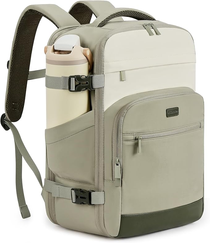 mibasies 30L Travel Backpack for Women & Men: Flight Approved Carry On Backpack, TSA Personal Item Bag with Water Bottle Pocket, Weekender Essentials Backpacks fits 15.6" Laptop - Green White by mibasies