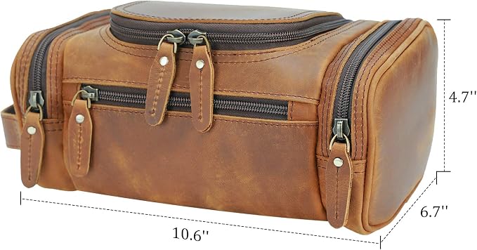 Polare Toiletry Bag Full Grain Leather Shaving Kit Dopp Kit Travel Case Wash Bag with YKK Zippers - Image 3