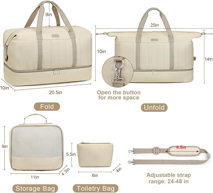 IBFUN Weekender Bags for Women, Travel Duffle Bag with Shoe Compartment Carry on Weekender Overnight Duffel for Weekend Travel Business Trip 3PCS - Image 7