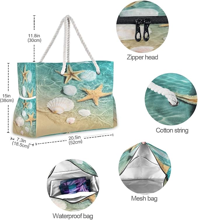 senya Large Beach Shoulder Bags Canvas Tote Water Resistant for Gym Travel Daily - Image 6