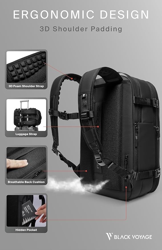 BlackVoyage Vortex Vacuum Seal Travel Backpack 60L Expandable Air Compression System Water Resistant TSA Lock Carry-On - Image 4