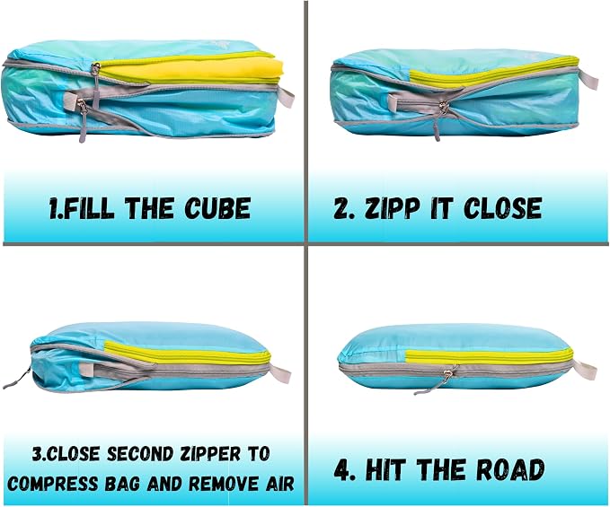 SUITEDNOMAD Ultralight Compression Packing Cubes Set, Suitcase and Backpack Travel Organizer Bags (Turquoise, 7Piece) - Image 5