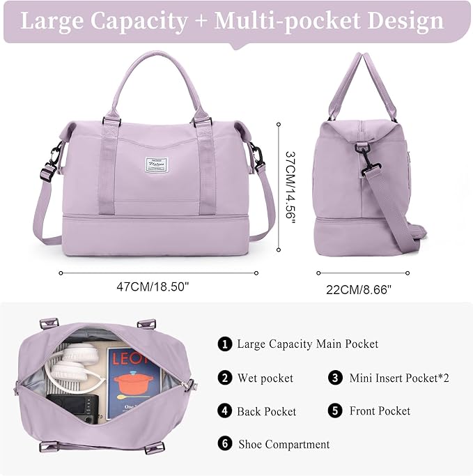 Weekender Bags for Women, Personal Item Travel Bag with Shoes Compartment | Overnight Travel Duffel Bag with Toiletry Bag, Airplane Friendly Carry-On Bag - Image 4
