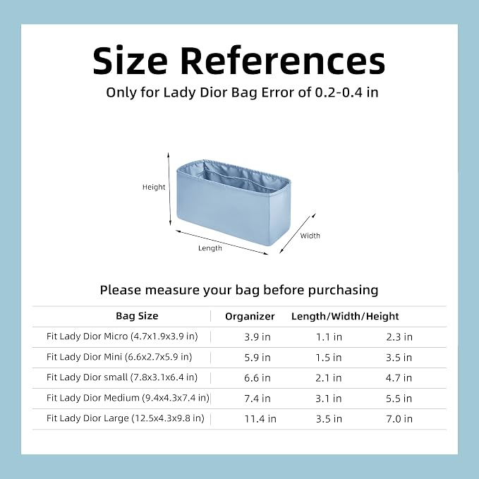 DGAZ Silk Purse Organizer Insert for Lady-Dior Bag(Azure,M) | Soft and Lightweight,Perfect Fit,Multi-pocket Storage,Bag Protector,Luxury Bag Care,Handmade,for Smooth Bag Organizer - Image 6
