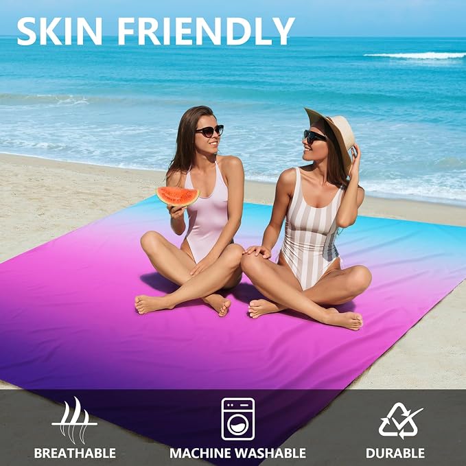 WIWIGO Beach Blanket Waterproof Sandproof Beach Mat 79" X 83"/10'x9'for 2-8 Adults Quick Drying Outdoor Picnic Mat Beach Accessories for Travel, Camping, Hiking - Image 2