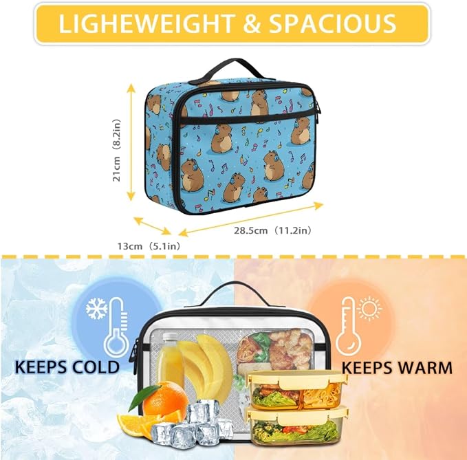 Music Capybara Backpack Pencil Case and Lunch Box 3 Piece Primary School Student Backpack for School Girls 3rd Grade with Lunchbox Girls Ages 6-8 Bookbag/Lunch Bag Set - Image 4