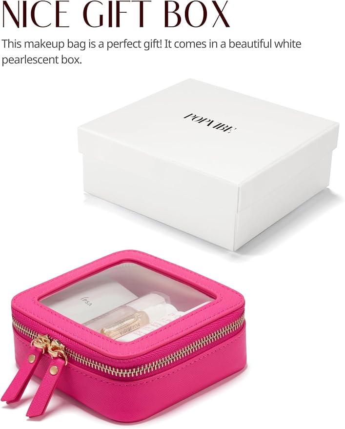 Popvibe Mini Makeup Bag Clear Small Travel Cosmetic Case Leather Cute Hot Pink Pouch for Purse Organizer Make Up Bag for Women Car Toiletry Bag with Zipper for School - Image 6