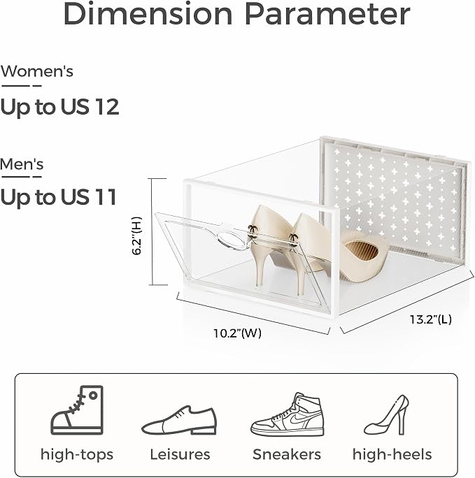 Pinkpum 12 Pcs XLarge Shoe & Sneaker Storage Organizer Box Clear Plastic Stackable Closet White - Image 2