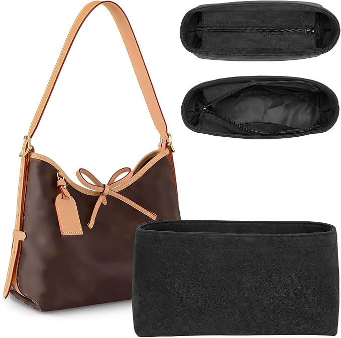 Doxo Velvet Purse Organizer Insert for LV Carryall PM, Carryall Bag Organizer Insert with Zipper Closure & YKK Zipper Pocket, Luxury Handbag Tote Lining Bag Shapers for Women (Black, PM) by Doxo