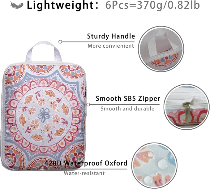 6 Pcs Compression Packing Cubes, Packing Cubes for Travel, Waterproof Luggage Organizer Bags Set, Cute Packaging Cubes for Women Kids Backpack Carry-Ons - Image 6