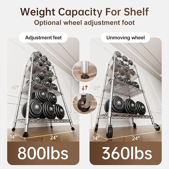 Golpart 4 Tier Shelves Storage Shelf Wire Closet Bathroom Organizers Metal Pantry Kitchen Garage Shelving Unit Laundry Room Organization Home Rack Net Basket White with Wheels 14”D X 24”W X 48.9”H - Image 6