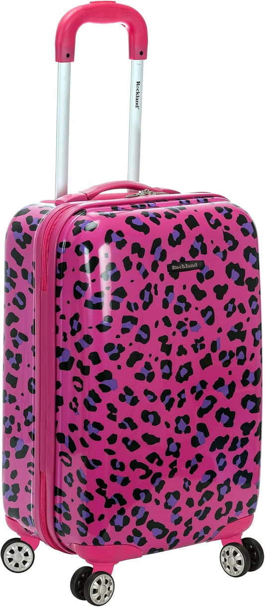 Rockland Safari Hardside Spinner Wheel Luggage, Carry-on 20", Magenta Leopard by Rockland