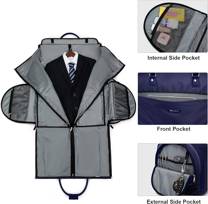 Modoker Rolling Garment Bags, 25in Large Garment Duffle Bag with Wheels, 3 in 1 Garment Suit Luggage Bag, Not Standard Carry-On Size for Women Men Business Travel Weekender, Blue - Image 4
