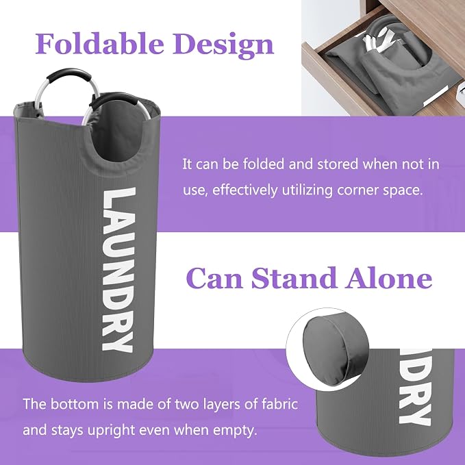 Collapsible Laundry Basket with Handles, 95L Large Laundry Hamper for Bedroom, Dirty Clothes Hamper Stand Up Well, Portable Storage Basket for Famliy, Travel, Dark Grey - Image 6