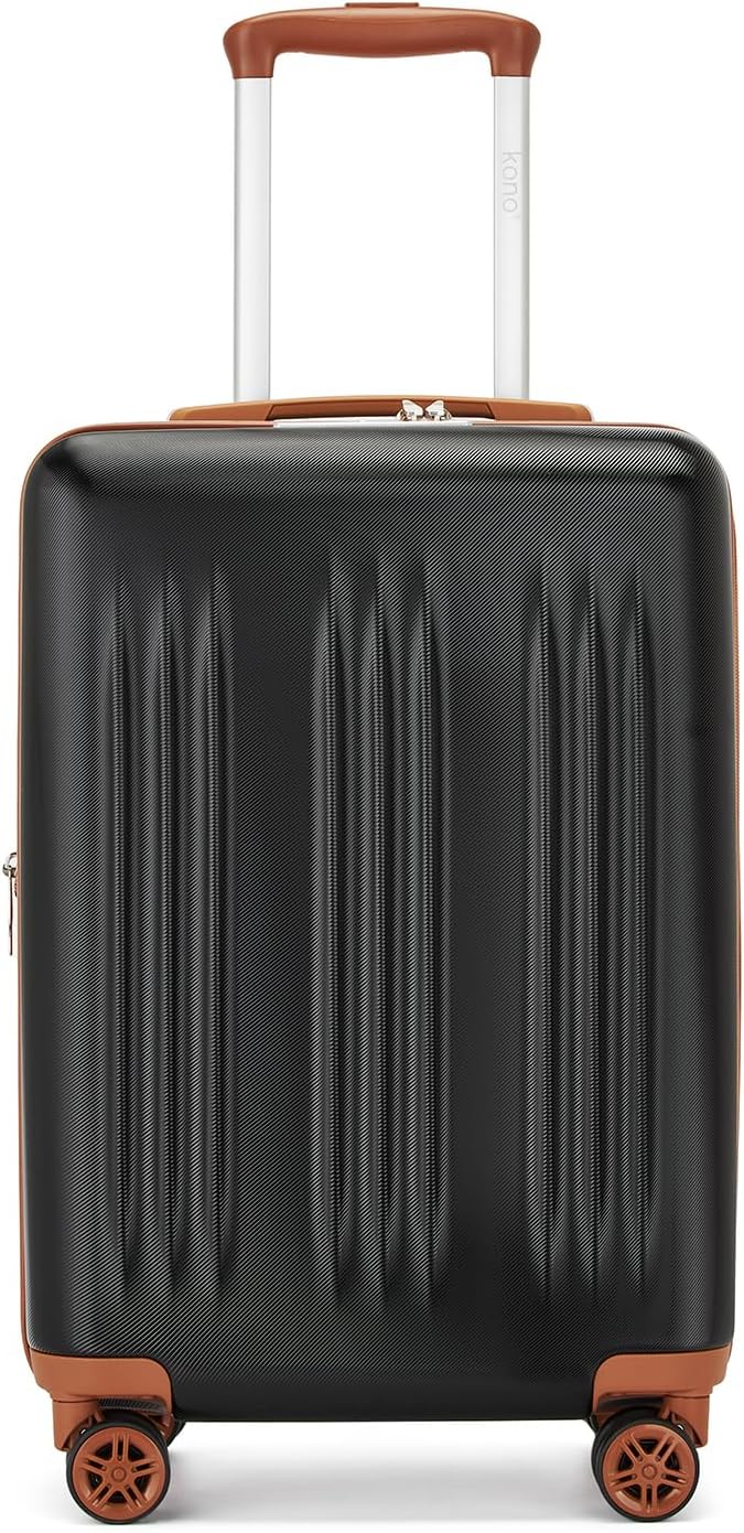 Kono Carry On Luggage 22x14x9 Airline Approved 20 Inch Expandable Suitcase | Lightweight Luggage with Quiet Spinner Wheels & TSA Lock, PC+ABS Hard Shell Suitcase for 1-3 Days Travel, Black & Brown - Image 8