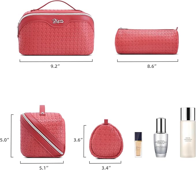 BOYATU Travel Makeup Bag Cosmetic Bags for Women: Large Capacity 3 Pcs Set Make up Bag with Compartments - Waterproof Vegan Leather Toiletry Organizer Bags with Handle (L54Rose) - Image 5