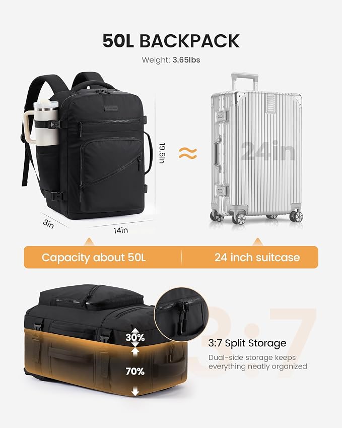 LOVEVOOK 50L Travel Backpack for Women Men, Airline Approved Carry On Luggage, Multi-Pocket TSA Personal Item Bag fits 17 Inch Laptop, Waterproof Weekender Overnight Suitcase Travel Essentials - Image 5