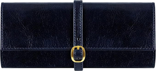 Time Resistance Leather Jewelry Roll - Full Grain Leather Travel Jewelry Case - Jewellery Organizer Made in Italy (Blue) by %E2%80%8E