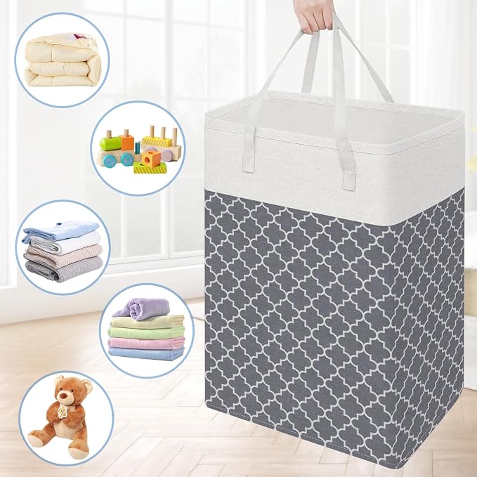 BlissTotes 3-Pack Laundry Basket, Freestanding＆Waterproof Laundry Hamper, Collapsible Tall Clothes Hamper with Easy Carry Handles for Clothes, Towels in the Family and Dorm,Clover Grey,100L - Image 7