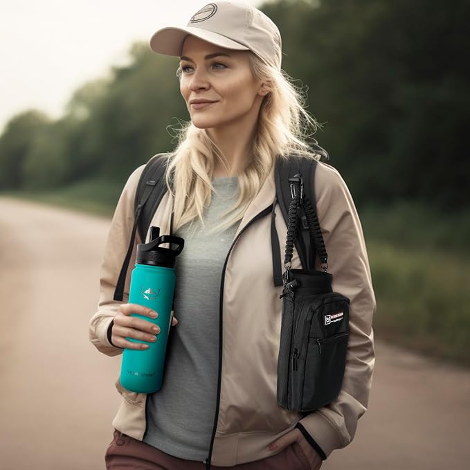NATURE PIONEOR 24 oz Insulated Water Bottle with Carrier Bag & 3 Lids | 18/8 Food-grade Stainless Steel, Double Vacuum Insulation, 3 Leak-proof Lids, Strap, Camping, Hiking, Gym, Work - Image 7