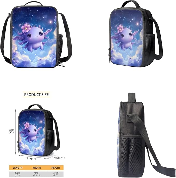 Purple Axolotl Backpack for School Girls 5Th Grade with Lunch Bag Pencil Box Bookbag 3 In 1 Sets for Age 3+ Children Teen Portable Travel Bookbag for Kids, Fit Middle School for Students - Image 4
